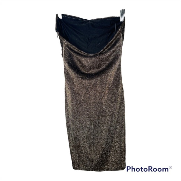 NWT LIKELY Revolve Metallic Gold Ali Strapless Ruffle Bodycon Mini Dress Size 2 - Picture 11 of 13